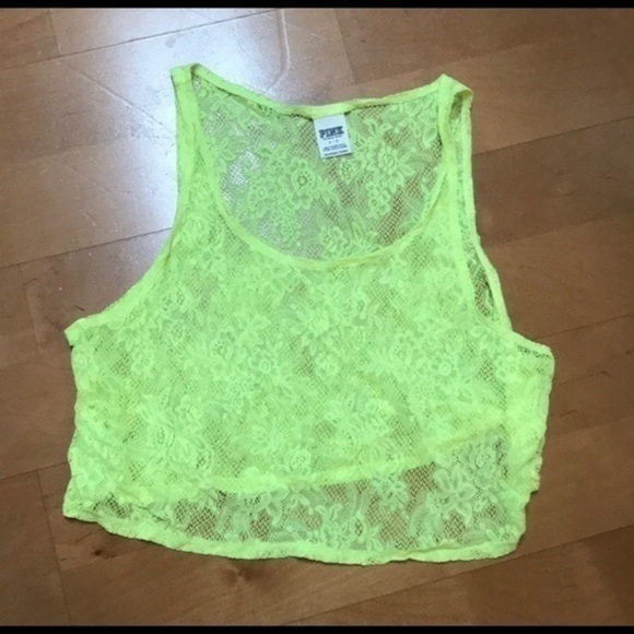 VS Neon Yellow/ neon green lace crop top Small - Picture 2 of 4